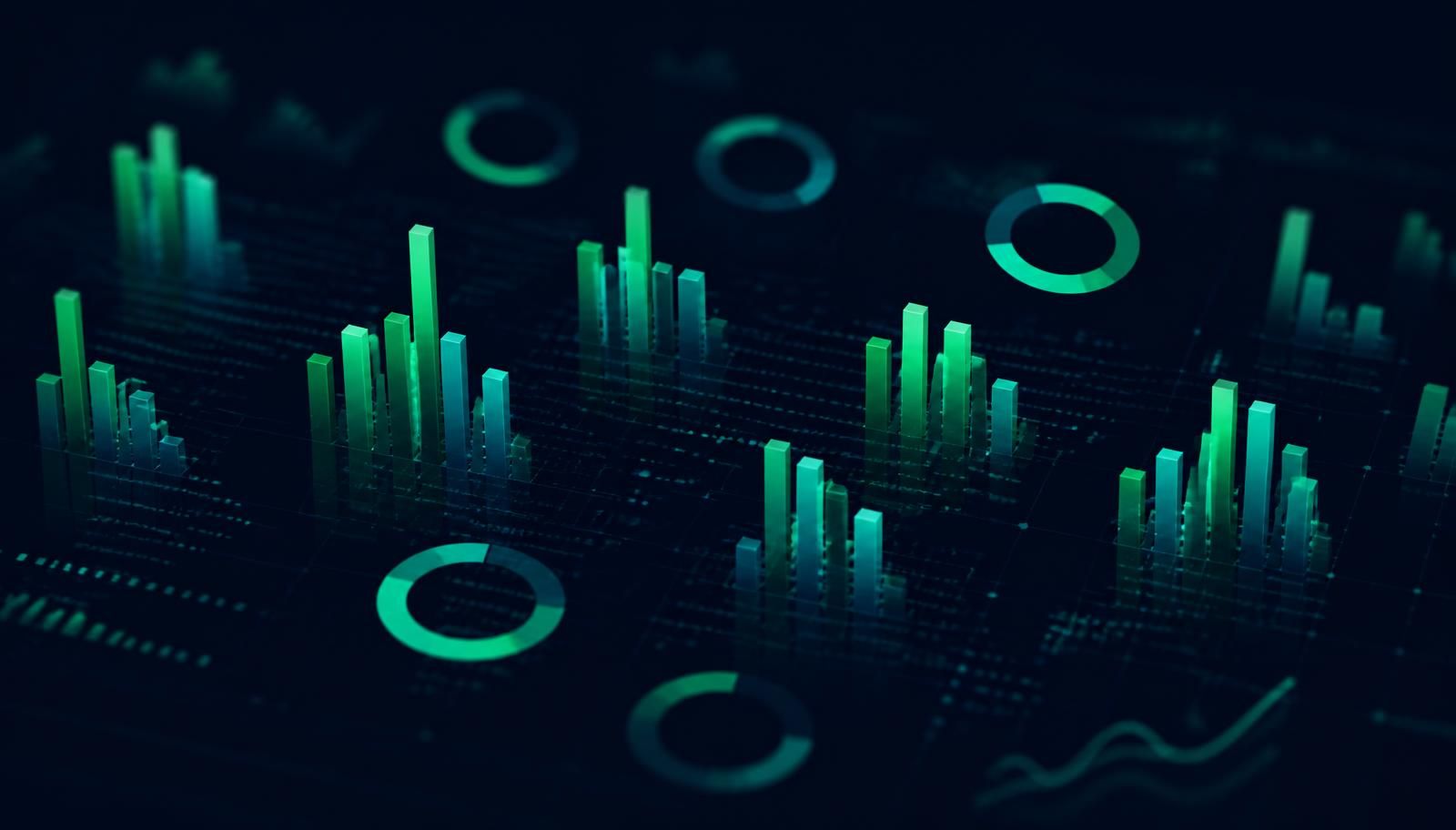 Abstract emerald and teal data visualization representing uneven survey readiness across API workstreams