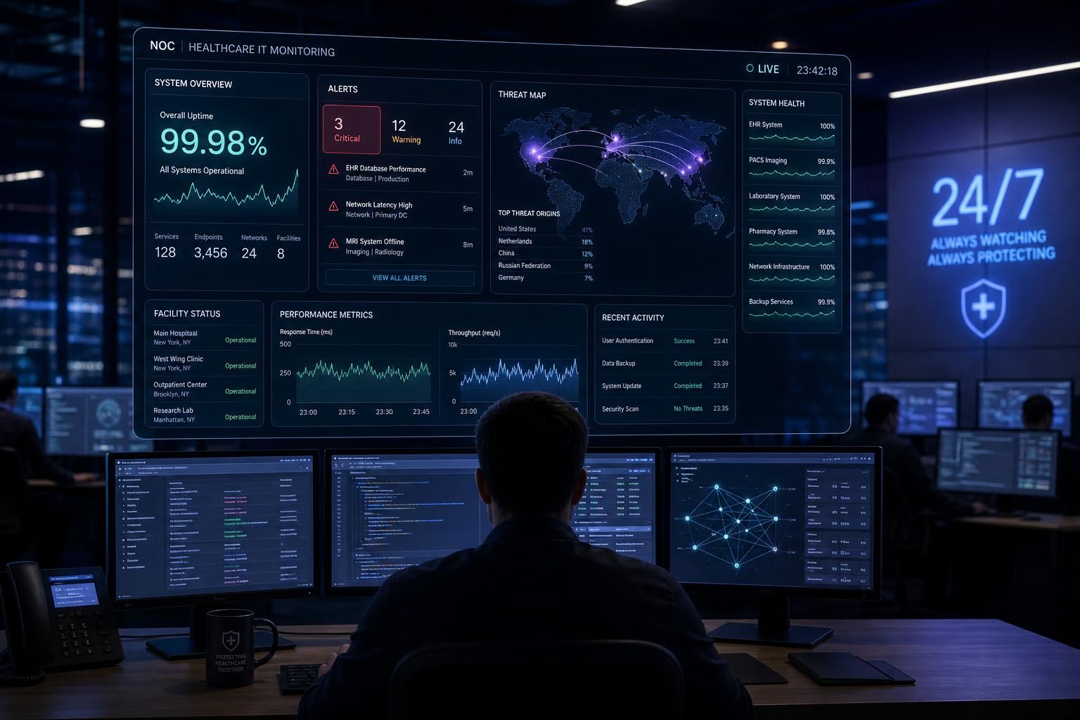 24/7 managed services operations center monitoring healthcare IT
